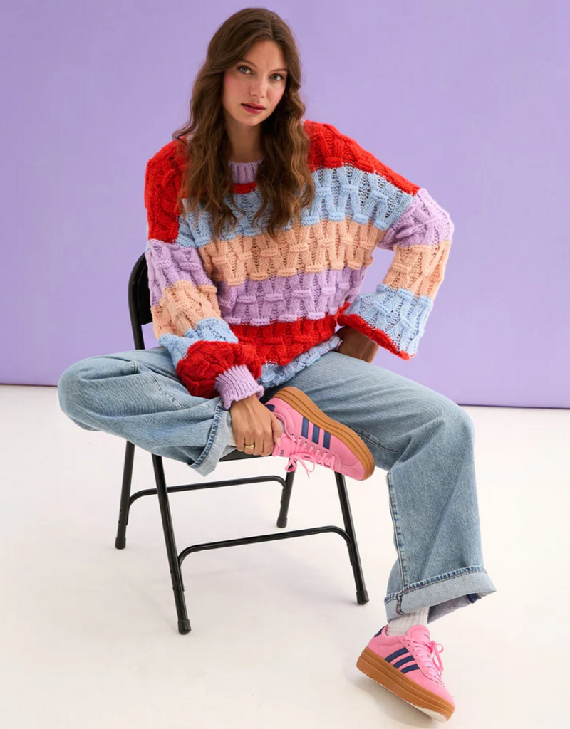 Cara and the Sky Mandy Criss-Cross Stitch Balloon Sleeve Stripe Jumper