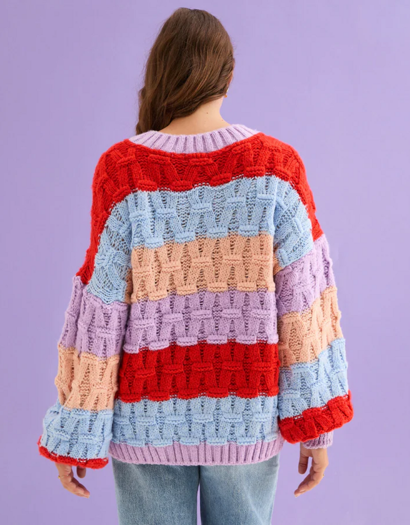 Cara and the Sky Mandy Criss-Cross Stitch Balloon Sleeve Stripe Jumper