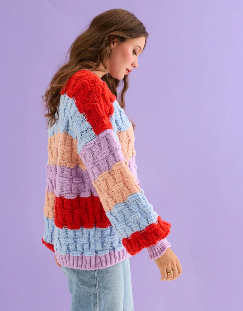 Cara and the Sky Mandy Criss-Cross Stitch Balloon Sleeve Stripe Jumper