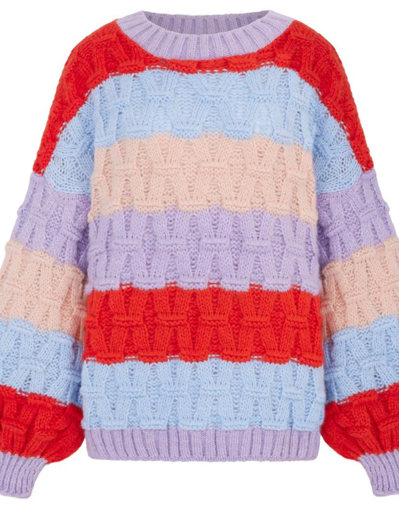 Cara and the Sky Mandy Criss-Cross Stitch Balloon Sleeve Stripe Jumper
