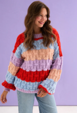 Cara and the Sky Mandy Criss-Cross Stitch Balloon Sleeve Stripe Jumper