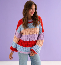 Cara and the Sky Mandy Criss-Cross Stitch Balloon Sleeve Stripe Jumper