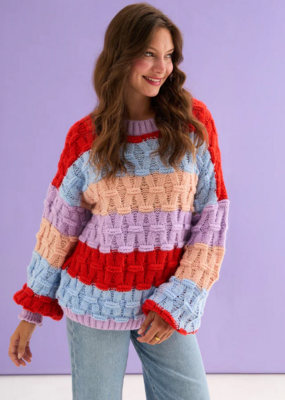 Cara and the Sky Mandy Criss-Cross Stitch Balloon Sleeve Stripe Jumper