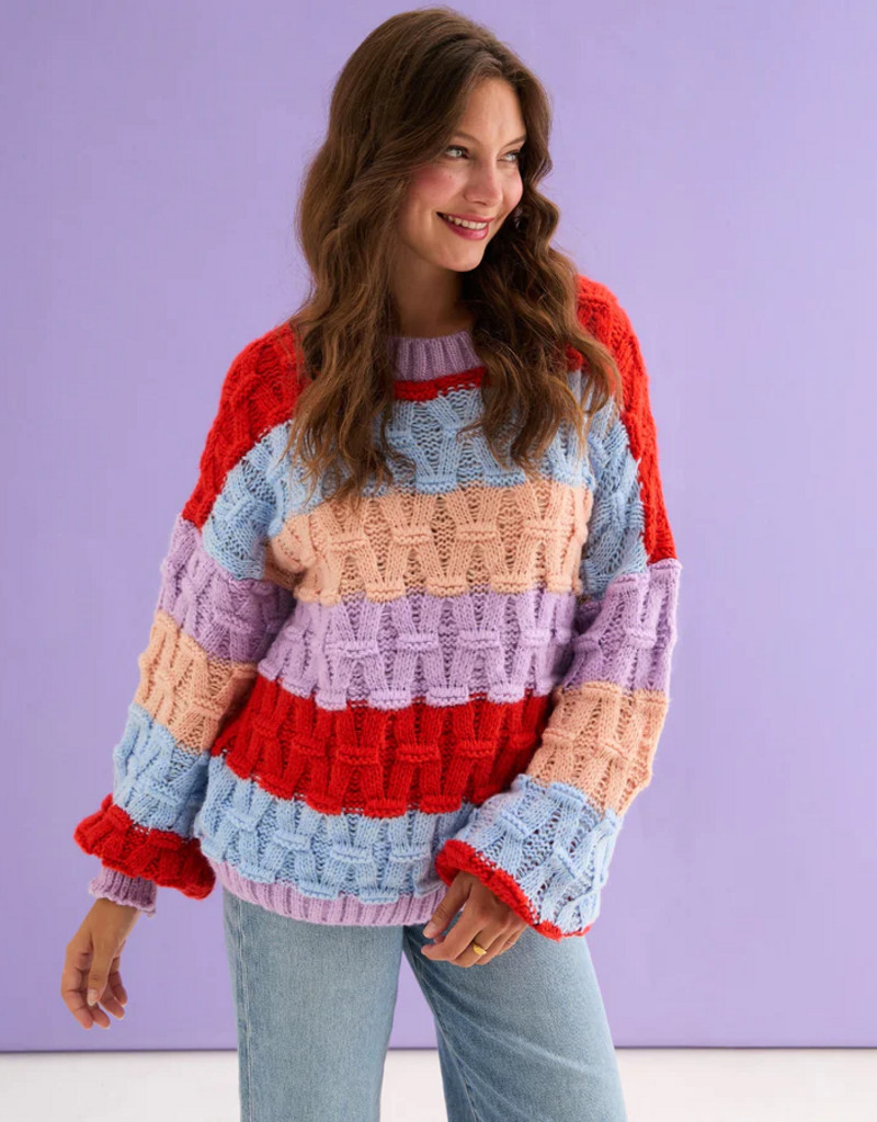 Cara and the Sky Mandy Criss-Cross Stitch Balloon Sleeve Stripe Jumper