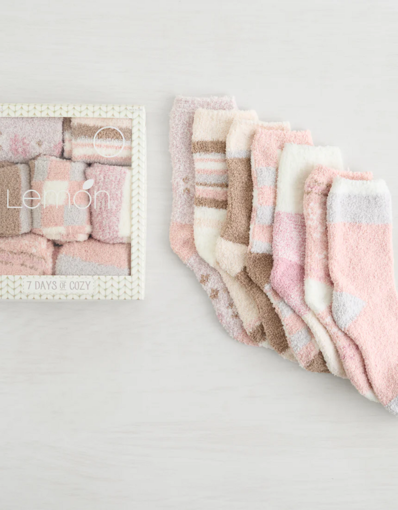 Lemon 7PK-  7 Days Of Cozy Socks Gift Box Set in Pink Combo