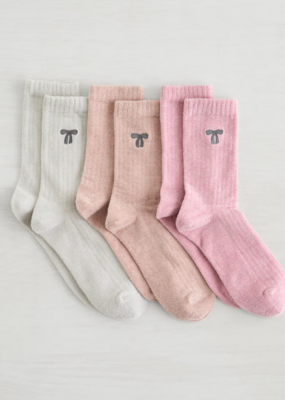 Lemon Velvet Cozy Crew Sock with Embroidered Bows (3 Pack)