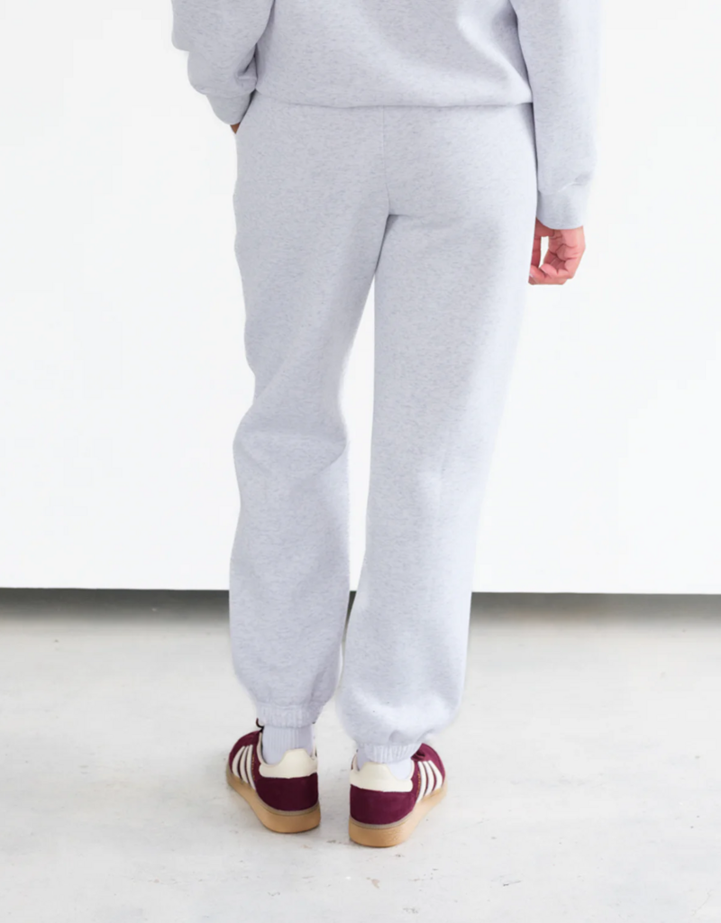 Brunette the Label Kind Club Best Friend Jogger In Pebble Grey w/ Burgundy Script