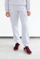 Brunette the Label Kind Club Best Friend Jogger In Pebble Grey w/ Burgundy Script
