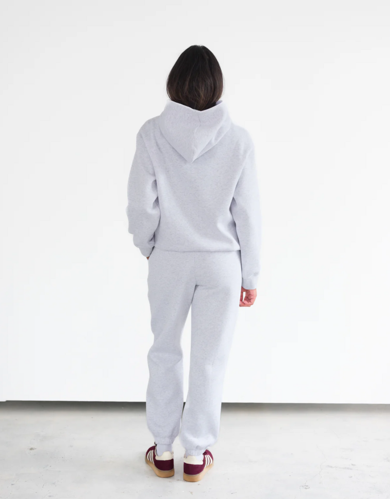 Brunette the Label Kind Club Core Hoodie In Pebble Grey w/ Burgundy Script