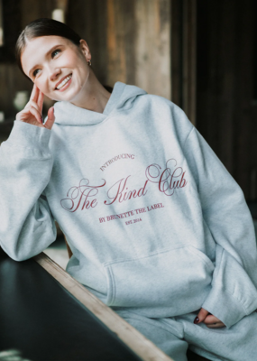 Brunette the Label Brunette the Label - Kind Club Core Hoodie In Pebble Grey with Burgundy Script