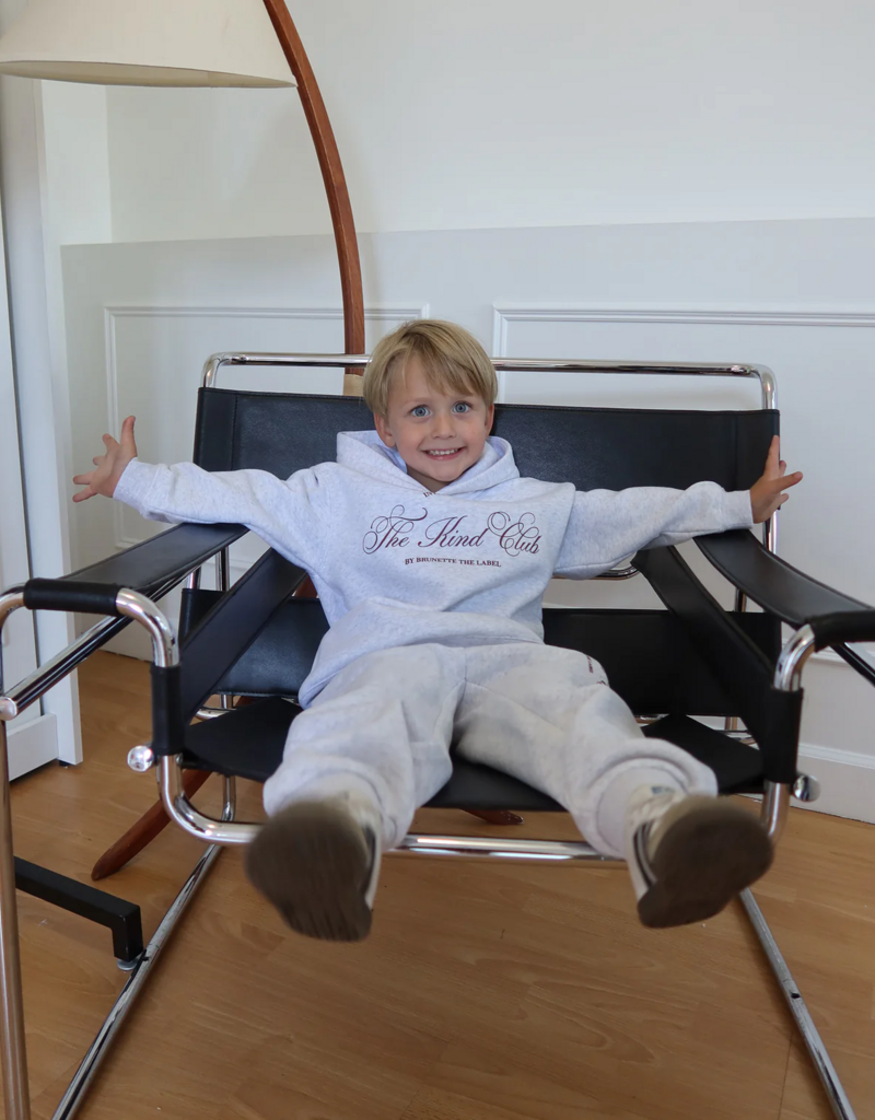 Brunette the Label Kids Kind Club Hoddie in Grey Melange with Burgundy Script