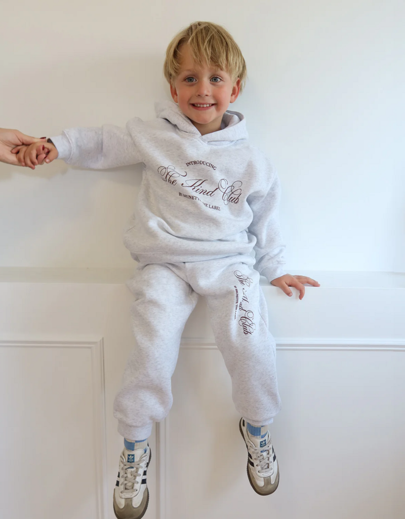 Brunette the Label Kids Kind Club Hoddie in Grey Melange with Burgundy Script