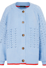 Cara and the Sky Brigit Pointelle Stitch Balloon Sleeve Cardigan in Blue