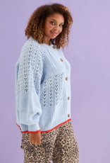 Cara and the Sky Brigit Pointelle Stitch Balloon Sleeve Cardigan in Blue