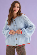 Cara and the Sky Brigit Pointelle Stitch Balloon Sleeve Cardigan in Blue