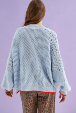 Cara and the Sky Brigit Pointelle Stitch Balloon Sleeve Cardigan in Blue