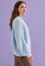 Cara and the Sky Brigit Pointelle Stitch Balloon Sleeve Cardigan in Blue