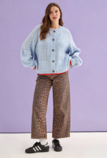 Cara and the Sky Brigit Pointelle Stitch Balloon Sleeve Cardigan in Blue