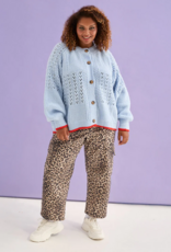 Cara and the Sky Brigit Pointelle Stitch Balloon Sleeve Cardigan in Blue