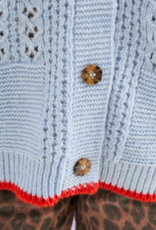 Cara and the Sky Brigit Pointelle Stitch Balloon Sleeve Cardigan in Blue