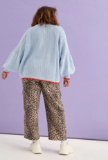 Cara and the Sky Brigit Pointelle Stitch Balloon Sleeve Cardigan in Blue