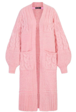 Cara and the Sky Alex Balloon Sleeve Chunky Oversized Cable Maxi Cardigan in Soft Pink