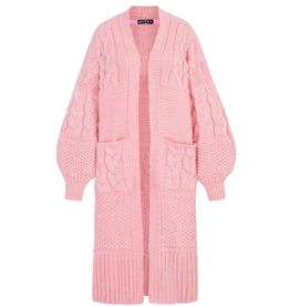 Cara and the Sky Alex Balloon Sleeve Chunky Oversized Cable Maxi Cardigan in Soft Pink