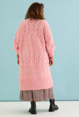 Cara and the Sky Alex Balloon Sleeve Chunky Oversized Cable Maxi Cardigan in Soft Pink
