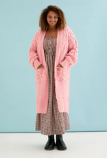 Cara and the Sky Alex Balloon Sleeve Chunky Oversized Cable Maxi Cardigan in Soft Pink