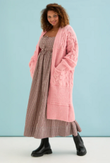 Cara and the Sky Alex Balloon Sleeve Chunky Oversized Cable Maxi Cardigan in Soft Pink