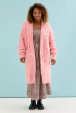 Cara and the Sky Alex Balloon Sleeve Chunky Oversized Cable Maxi Cardigan in Soft Pink