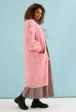 Cara and the Sky Alex Balloon Sleeve Chunky Oversized Cable Maxi Cardigan in Soft Pink