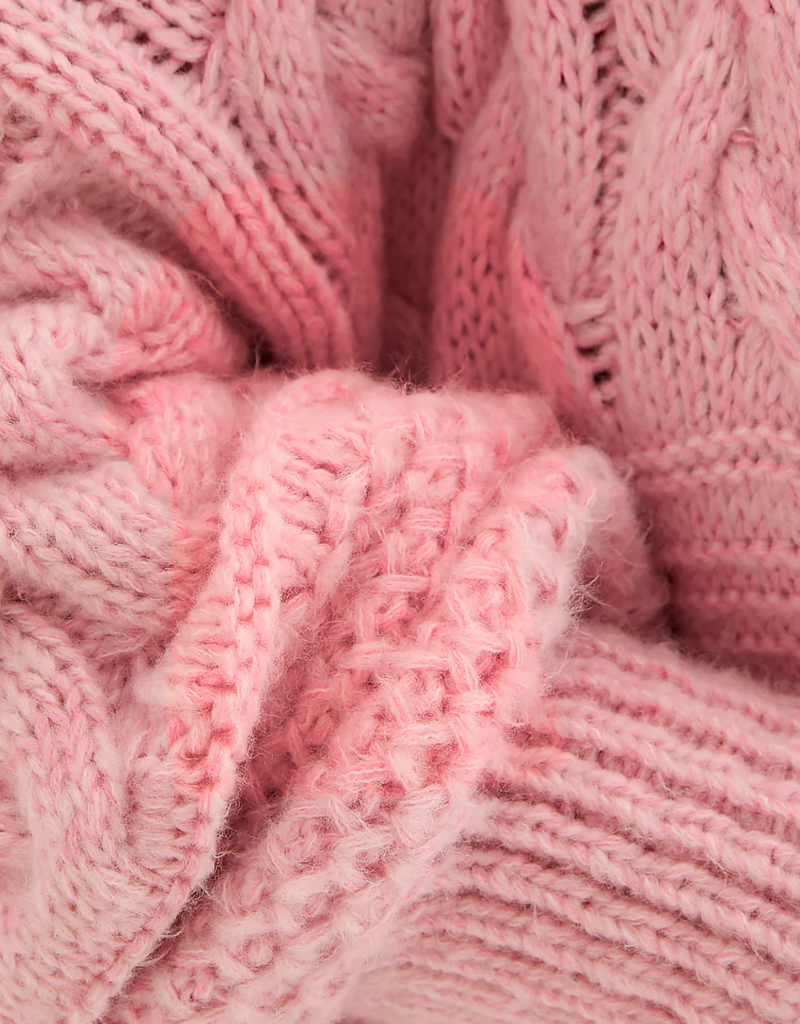 Cara and the Sky Alex Balloon Sleeve Chunky Oversized Cable Maxi Cardigan in Soft Pink