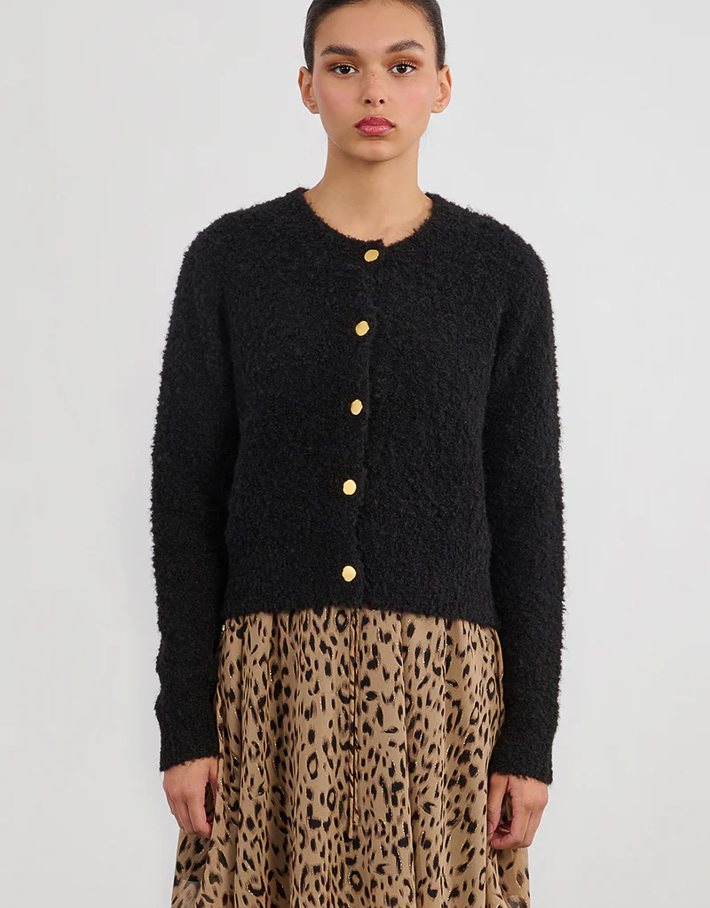 Molly Bracken Raven Textured Cardigan in Black