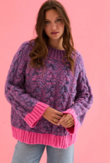 Cara and the Sky Jennie Cable High Neck Wide Sleeve Jumper in Denim Mix