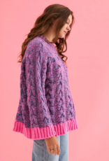 Cara and the Sky Jennie Cable High Neck Wide Sleeve Jumper in Denim Mix