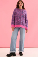 Cara and the Sky Jennie Cable High Neck Wide Sleeve Jumper in Denim Mix