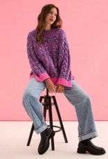 Cara and the Sky Jennie Cable High Neck Wide Sleeve Jumper in Denim Mix