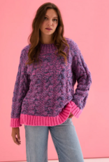 Cara and the Sky Jennie Cable High Neck Wide Sleeve Jumper in Denim Mix