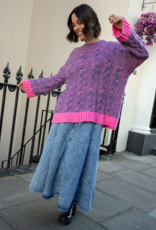 Cara and the Sky Jennie Cable High Neck Wide Sleeve Jumper in Denim Mix