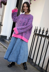 Cara and the Sky Jennie Cable High Neck Wide Sleeve Jumper in Denim Mix