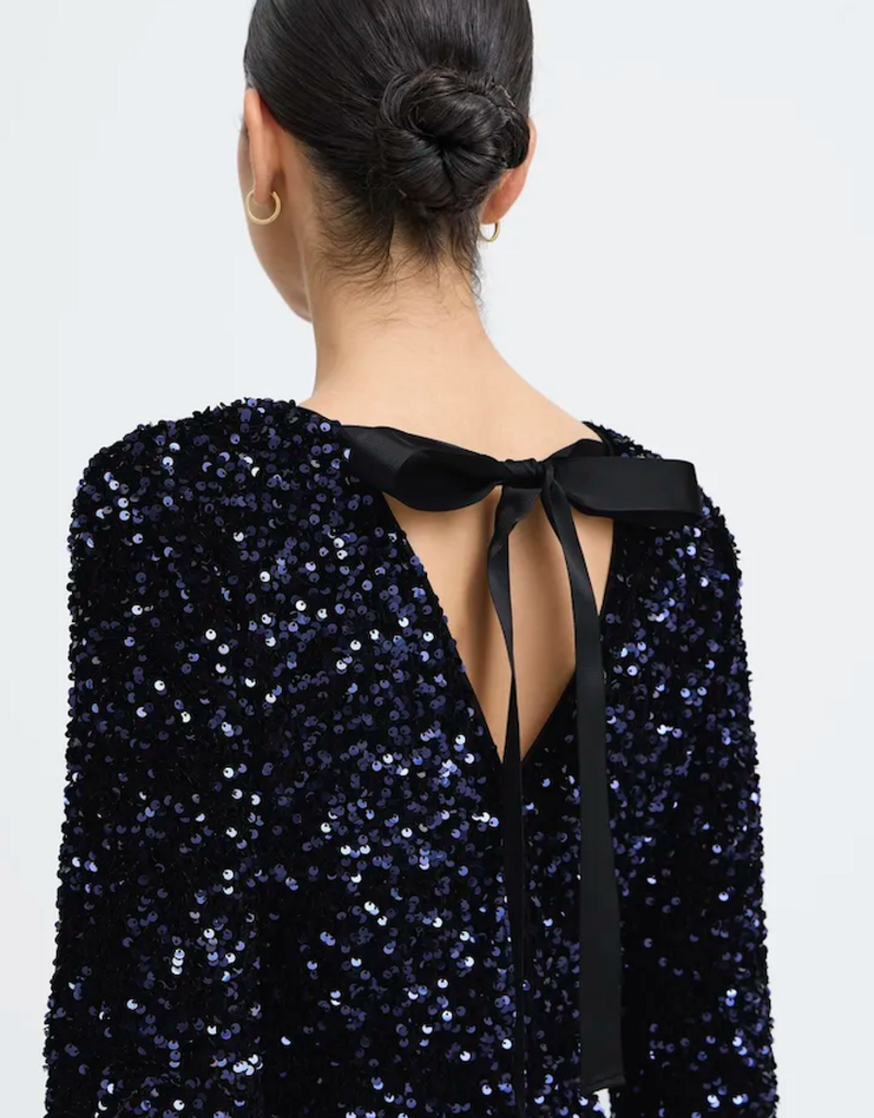 B.Young Paillet Velvet and Sequin Dress with Big Bow Detail