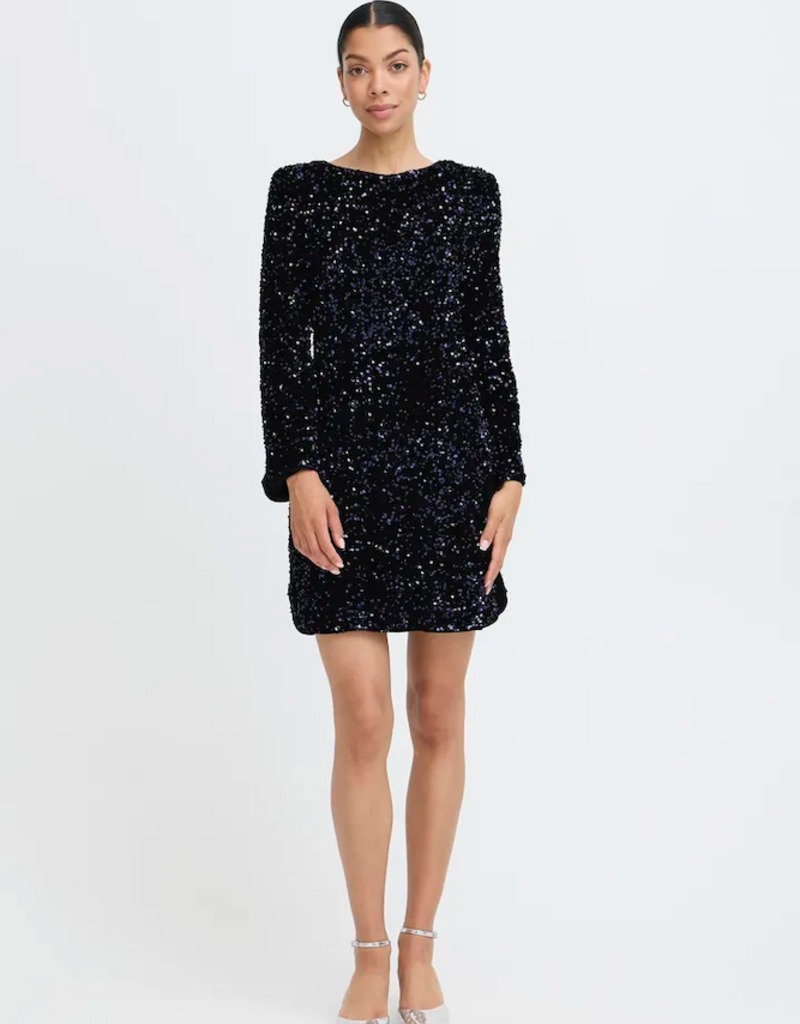 B.Young Paillet Velvet and Sequin Dress with Big Bow Detail