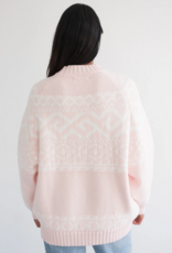 Brunette the Label Fair Isle Sweater In Light Pink w/ Cream