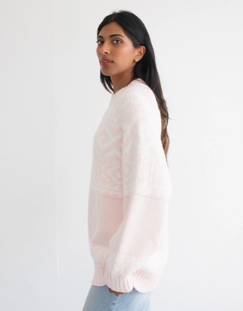 Brunette the Label Fair Isle Sweater In Light Pink w/ Cream