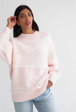 Brunette the Label Fair Isle Sweater In Light Pink w/ Cream
