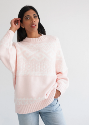 Brunette the Label Fair Isle Sweater In Light Pink