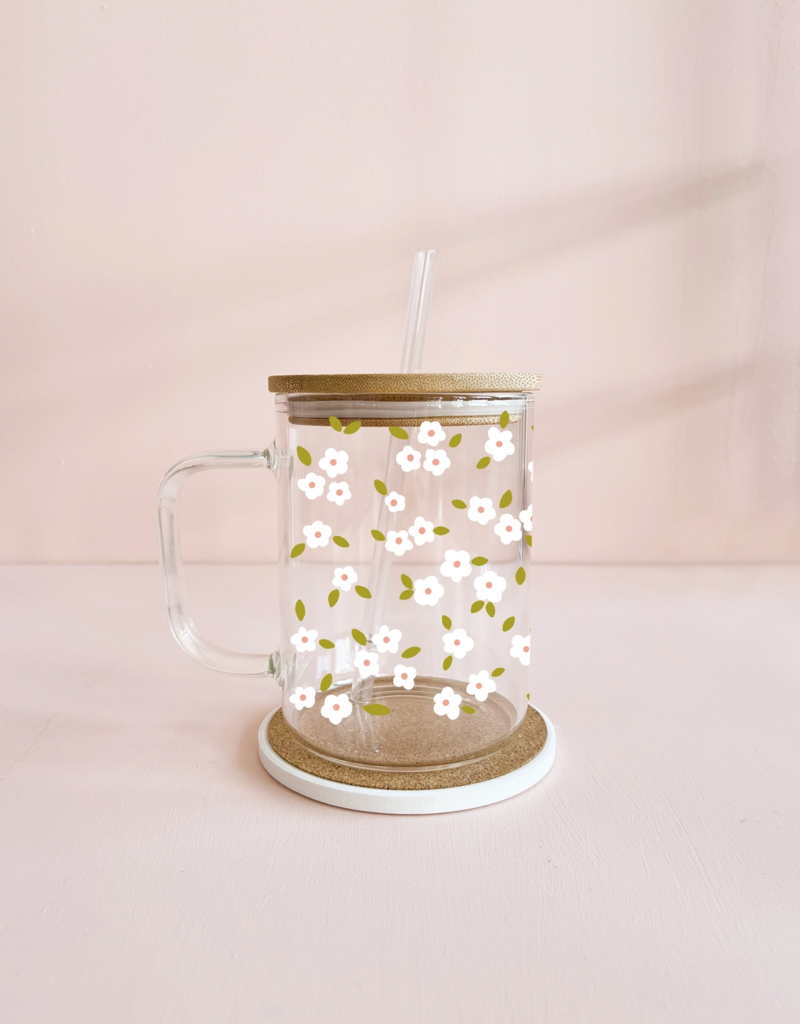 Mömy 17oz Glass Mug with Straw and Lid