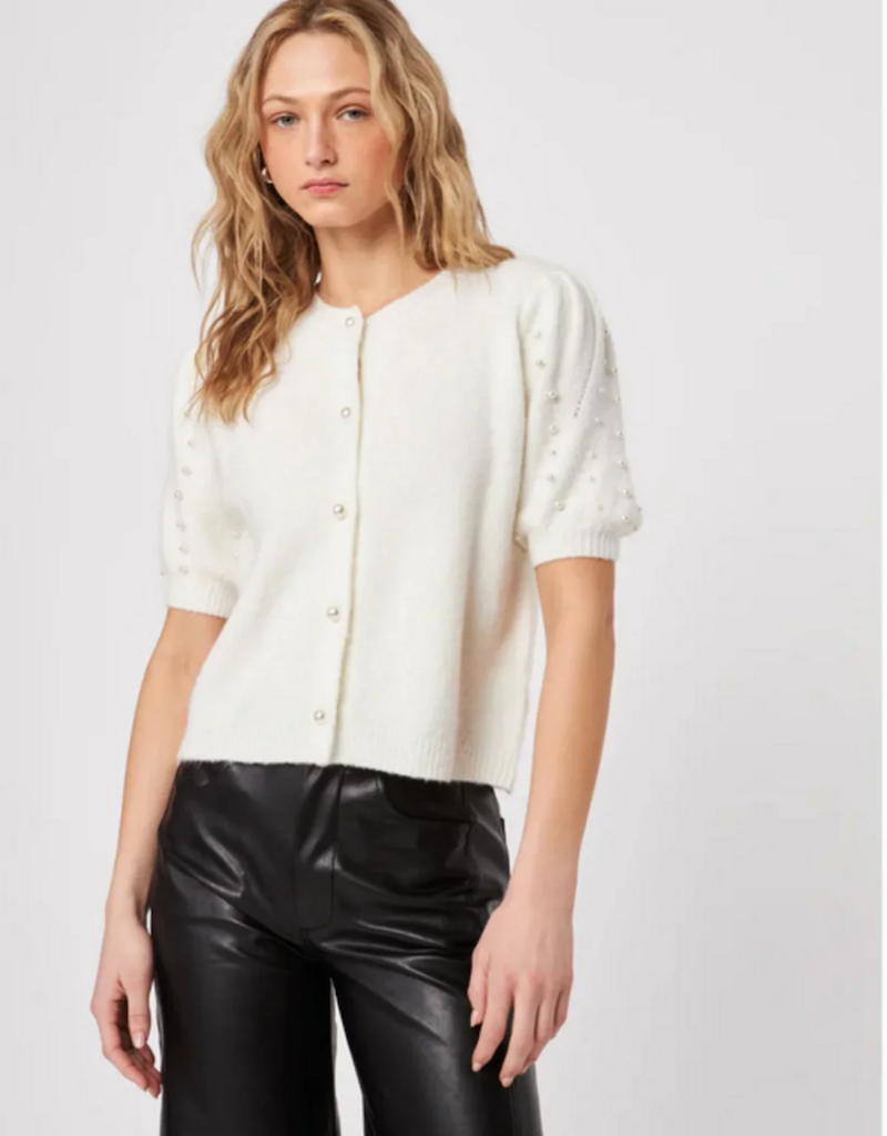 John and Jenn Arden Pearl Embellished Short Sleeve Knit
