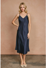Dress Forum Ramiel Satin Bias Cut Slip Dress in Midnight Blue